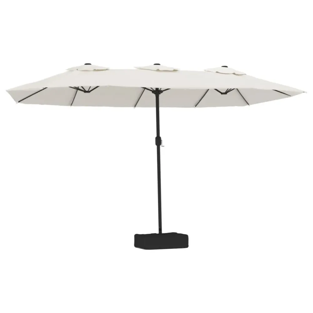 Figura Ornamental Resistente Guarda-sol de jardim com cabeç dupla/LED 449x245cm branco areia