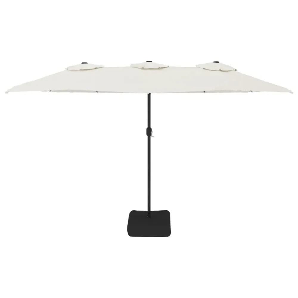 Figura Ornamental Resistente Guarda-sol de jardim com cabeç dupla/LED 449x245cm branco areia