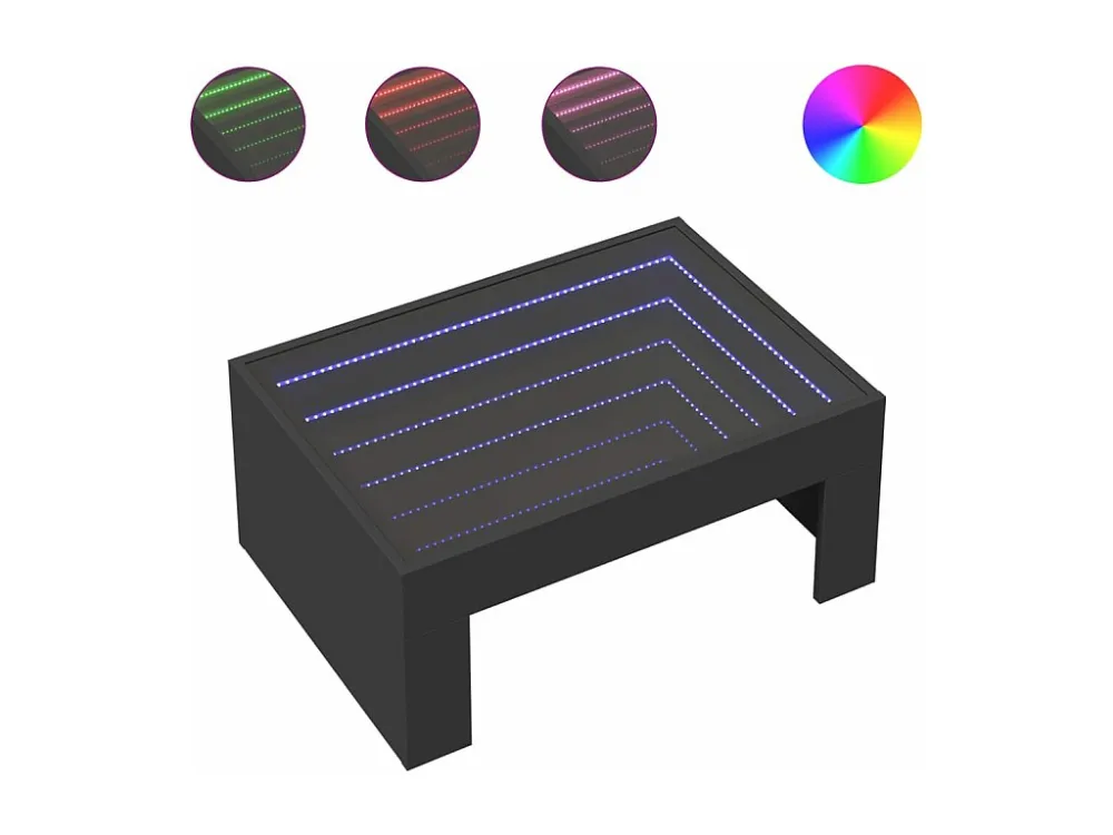 Painel Decorativo Mesa de centro luzes LED Infinity 70x50x30 cm preto