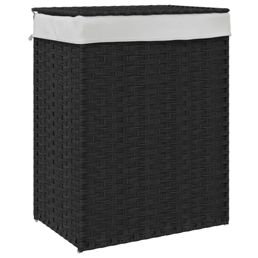 Cesto para roupa suja com tampa 46x33x60 cm vime PE preto | Entrega Rápida