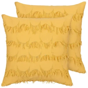 Conjunto de 2 almofadas em poliéster amarelo 45 x 45 cm AGASTACHE para Lavanderia Pequena