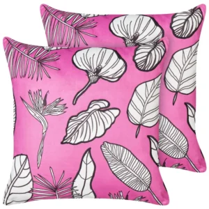 Set 2 Pelúcia Cushions Leaf Pattern 45 x45 cm Pink MALVA