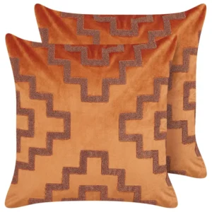 Set 2 Veludo Cushions Geometric Pattern 45 x 45 cm Orange SERGIPE