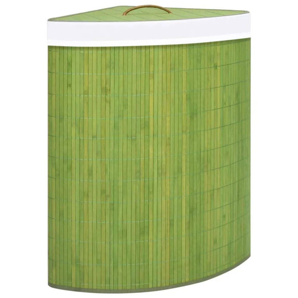 Cesto de canto para roupa suja 60 L bambu verde com Fechamento Zíper