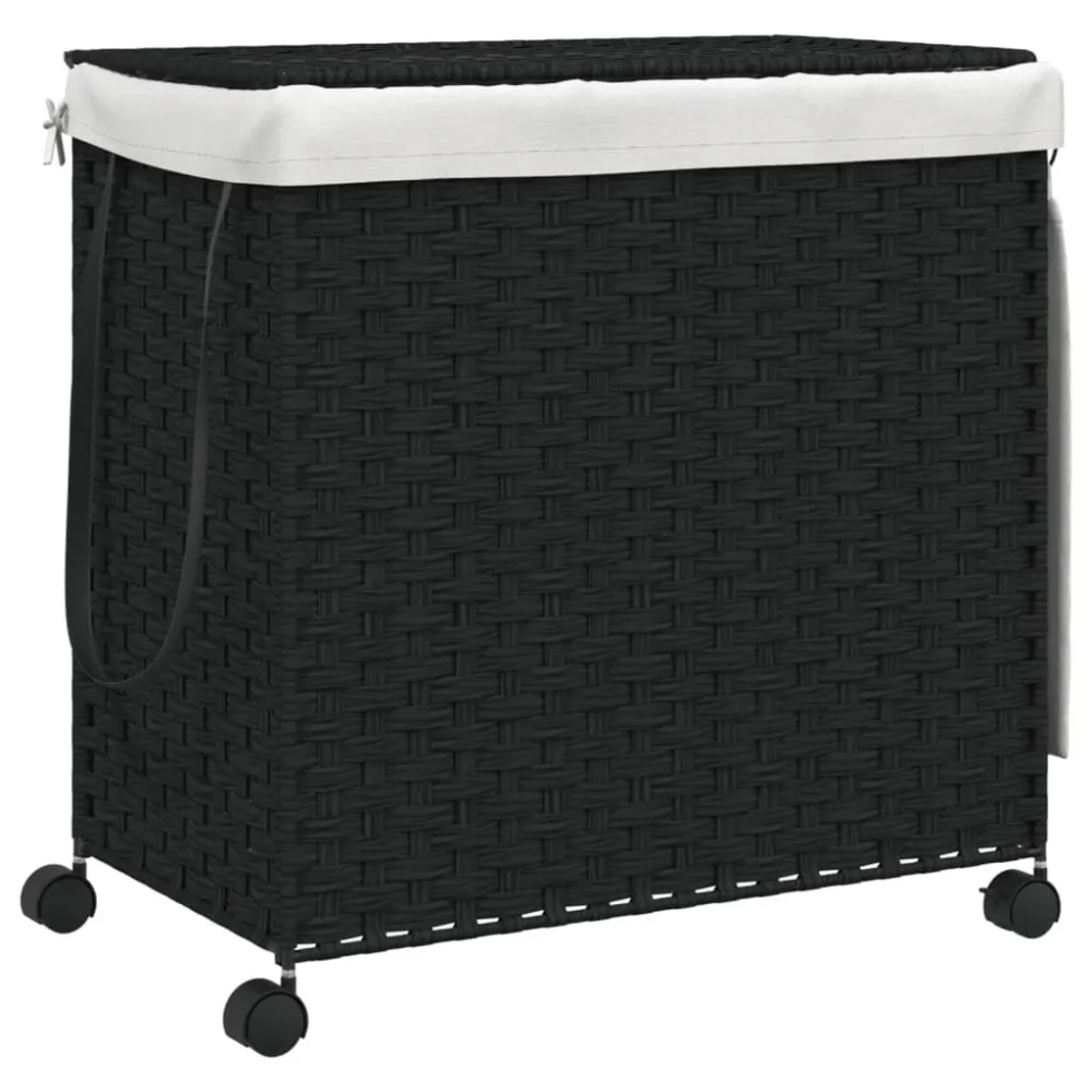 Cesto para roupa suja com rodas 60x35x60,5 cm vime preto | Entrega Rápida