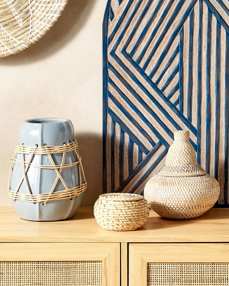Cesto em rattan orgânico ⌀ 20 cm BILA com Etiquetas Inclusas