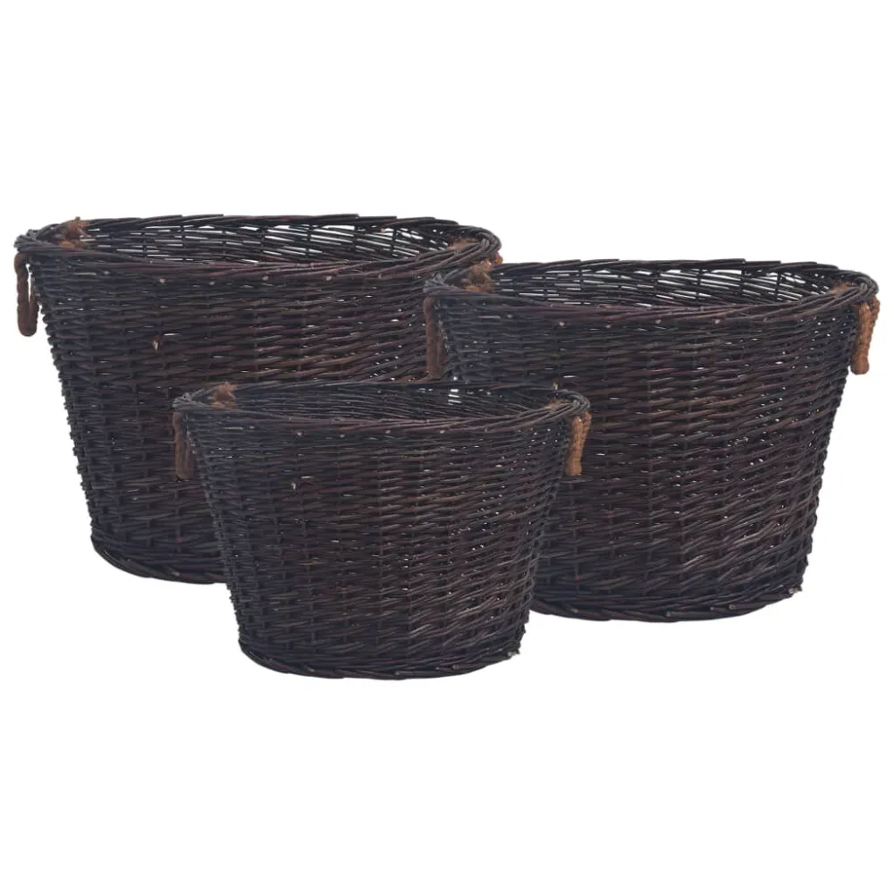 Conjunto de cestos lenha empilháveis 3 pcs salgueiro castanho com Etiquetas Inclusas