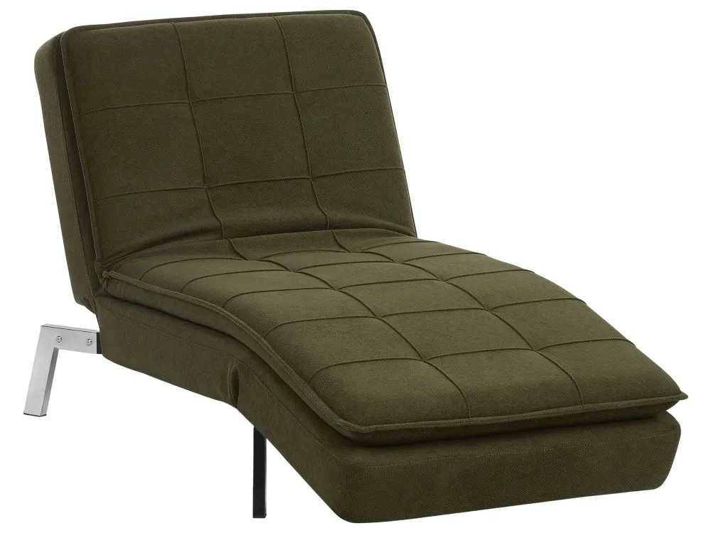 Chaise-longue ajustável em tecido verde LOIRET com USB Integrado