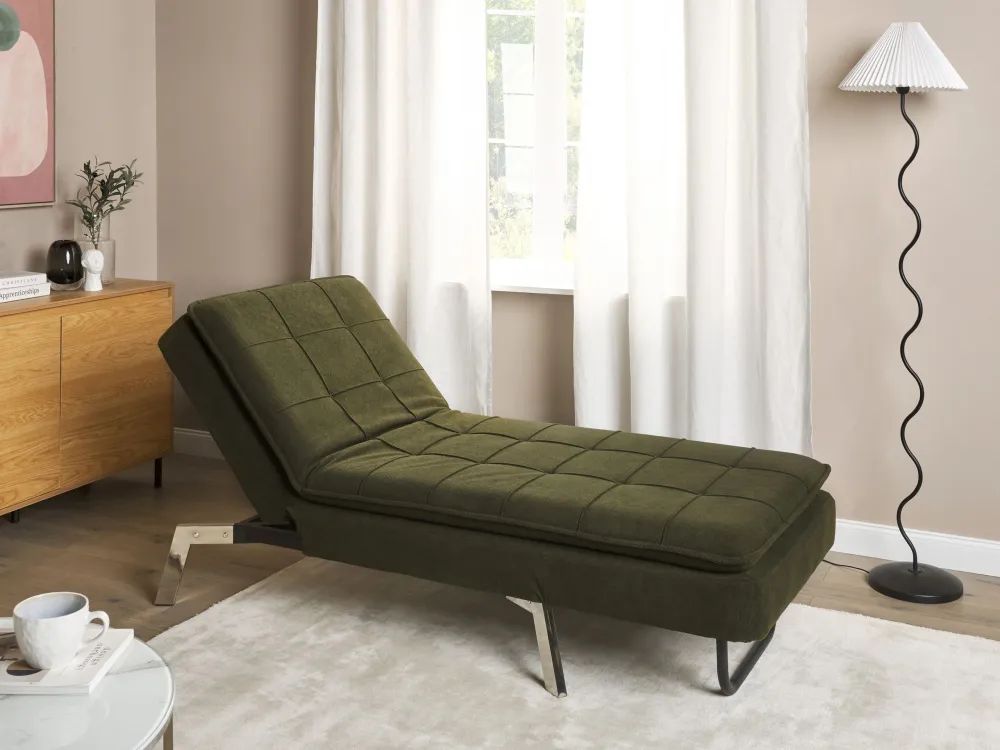Chaise-longue ajustável em tecido verde LOIRET com USB Integrado