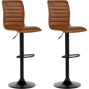 Swivel Stool Móvel Set 2 Faux Leather Golden Brown LUCERNE