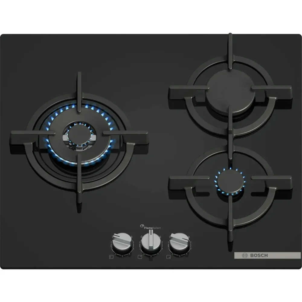 Placa Gás Bosch PPC6A6I10 | 3 Queimadores, FlameSelect, Vidro