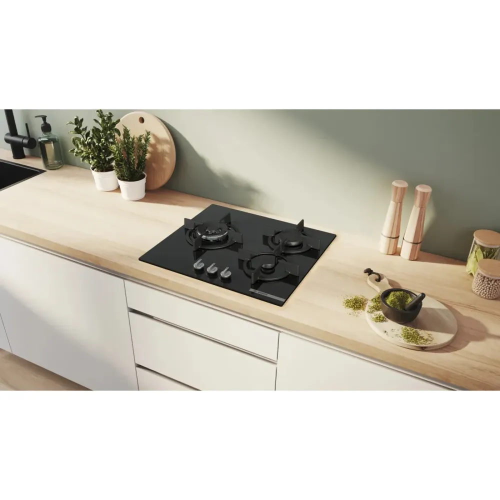 Placa Gás Bosch PPC6A6I10 | 3 Queimadores, FlameSelect, Vidro