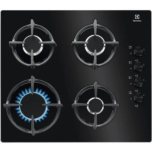 Placa Gás Espontâneo Electrolux KGG6407K | CristalGás | 59 cm | 4 Bocas | Preto