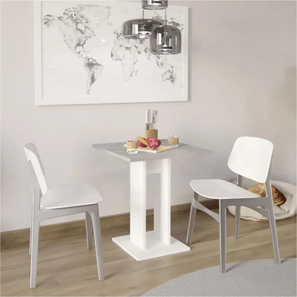 FMD Mesa de jantar 70 cm cinzento cimento e branco | Acabamento em Madeira Maciç