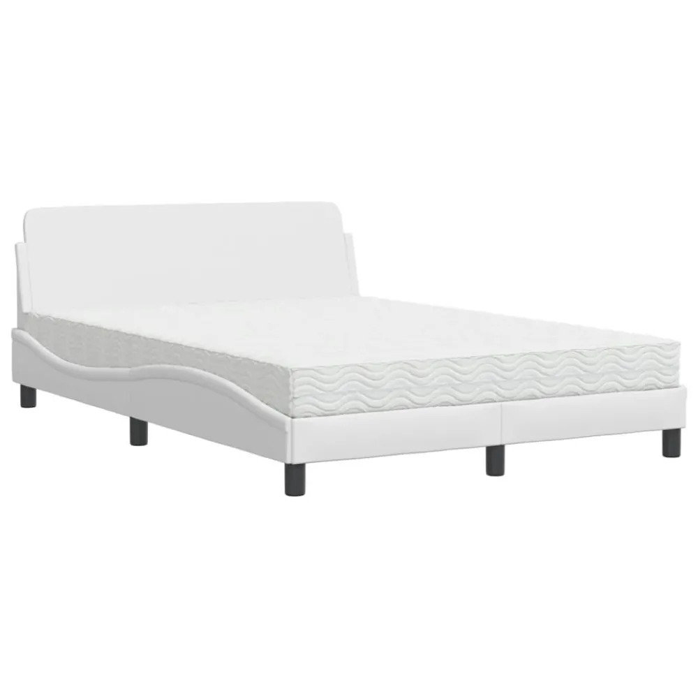 Cama com colchão 140x200 cm couro artificial branco para Visitas Inesperadas