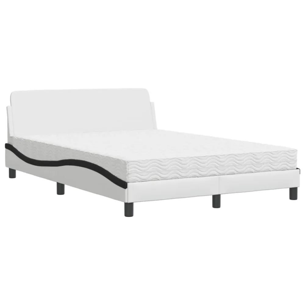 Cama com colchão 140x200 cm couro artificial preto e branco | Inflação Rápida |