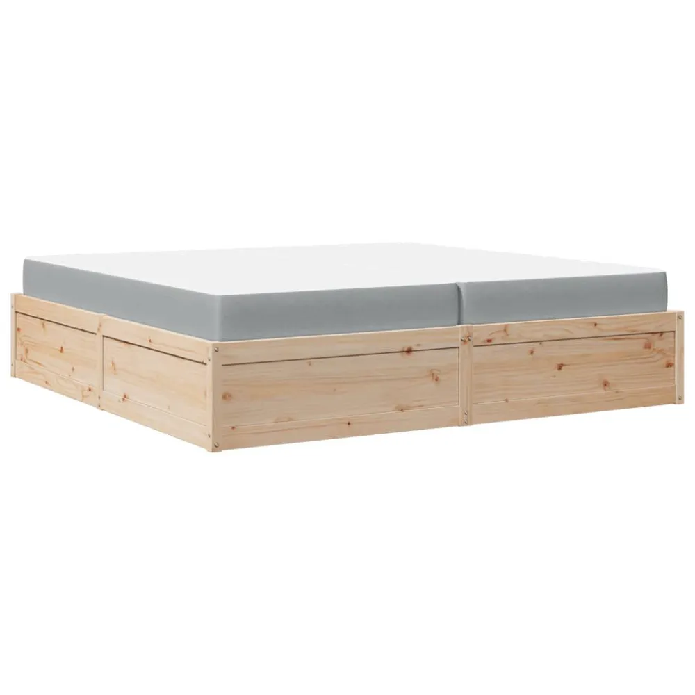 Cama com colchão 200x200 cm madeira de pinho maciç | Inflação Rápida |