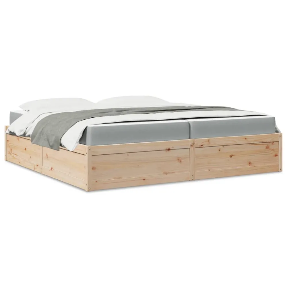 Cama com colchão 200x200 cm madeira de pinho maciç | Inflação Rápida |
