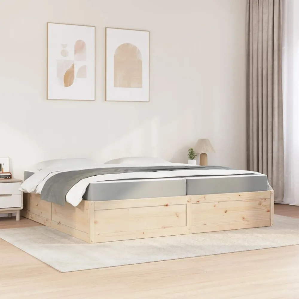 Cama com colchão 200x200 cm madeira de pinho maciç | Inflação Rápida |