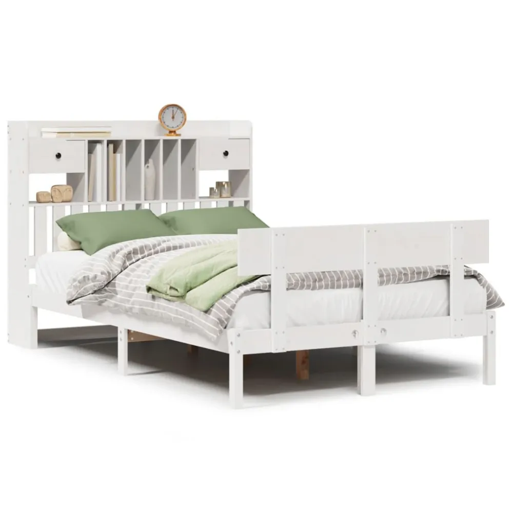 Cama com estante sem colchão 135x190 cm pinho maciço branco Altura 20 cm