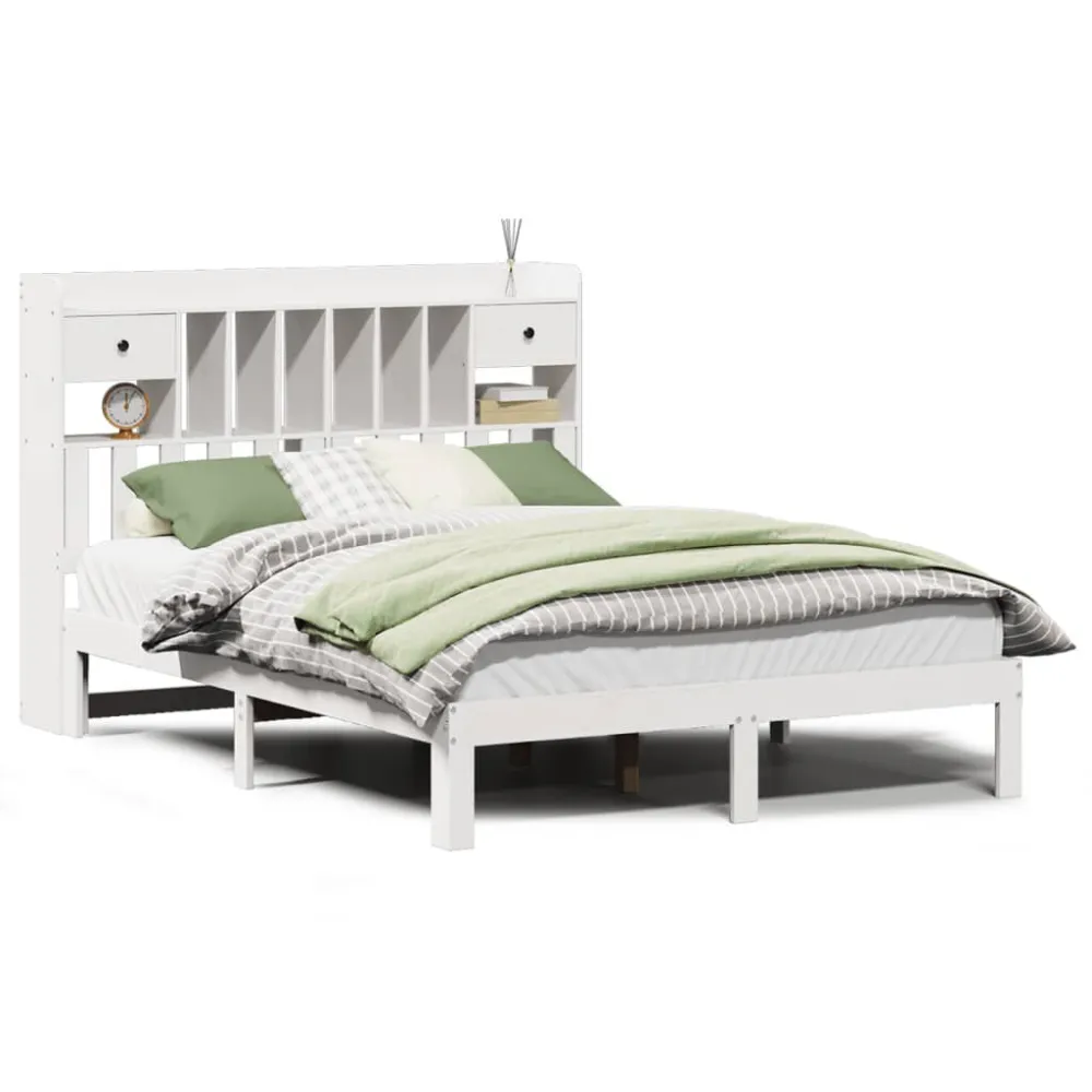 Cama com estante sem colchão 135x190 cm pinho maciço branco Tamanho Queen Size