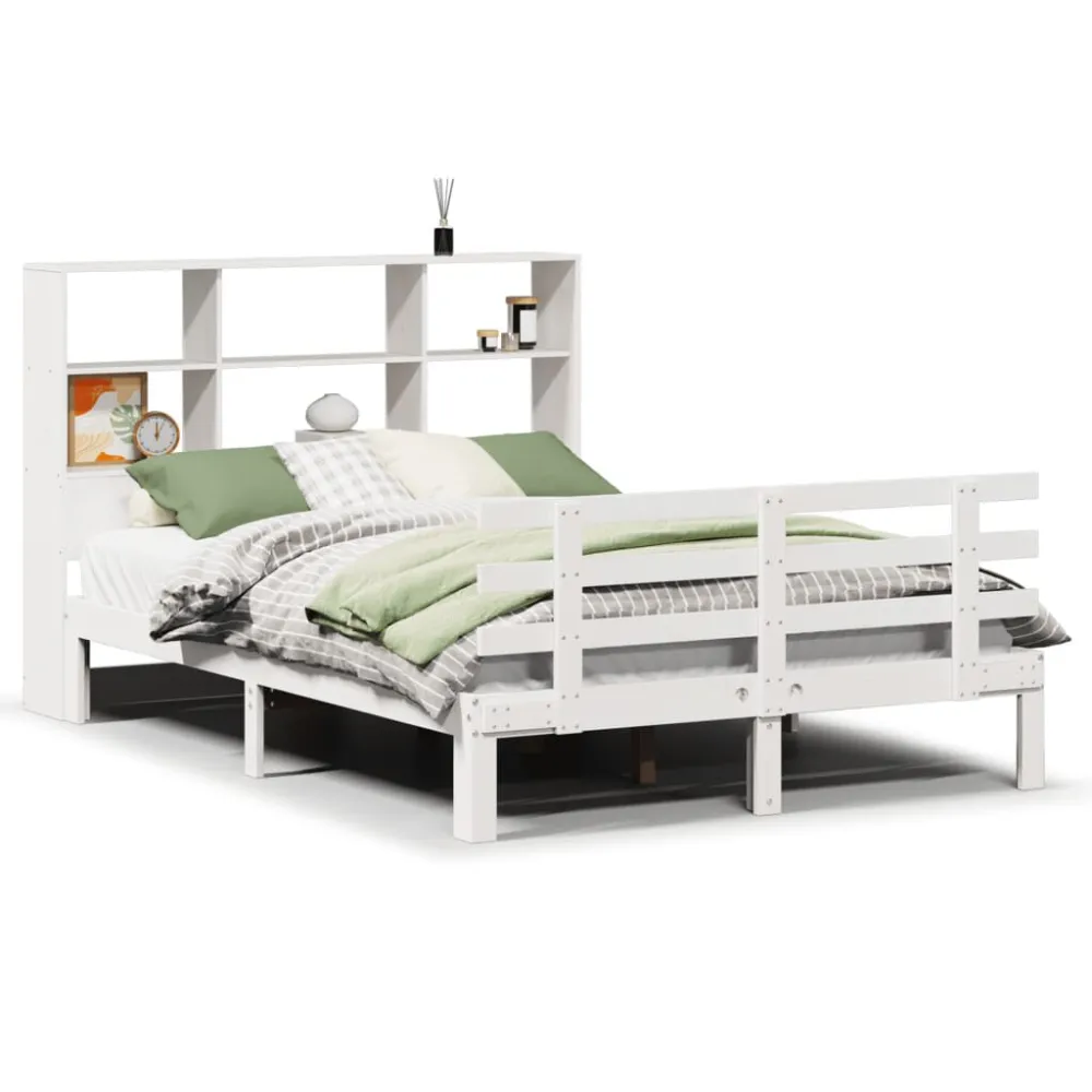 Cama com estante sem colchão 135x190 cm pinho maciço branco com Bomba Elétrica Inclusa