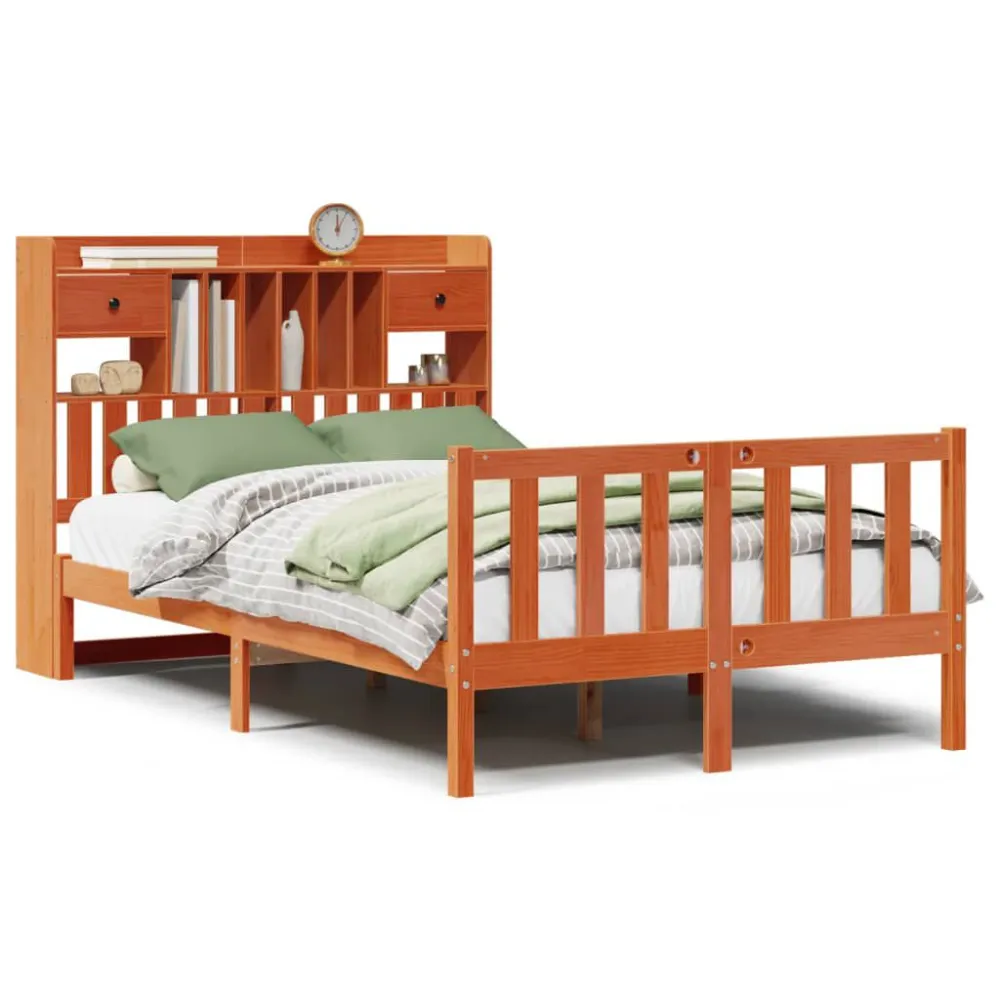 Cama com estante sem colchão 135x190 cm pinho maciço com Camada de Flocado