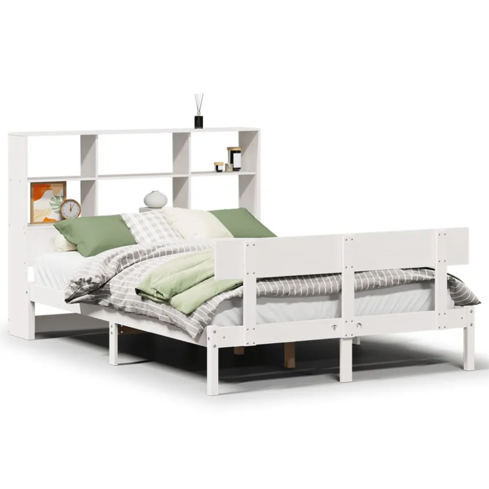 Cama com estante sem colchão 140x190 cm pinho maciço branco para Camping e Trilhas