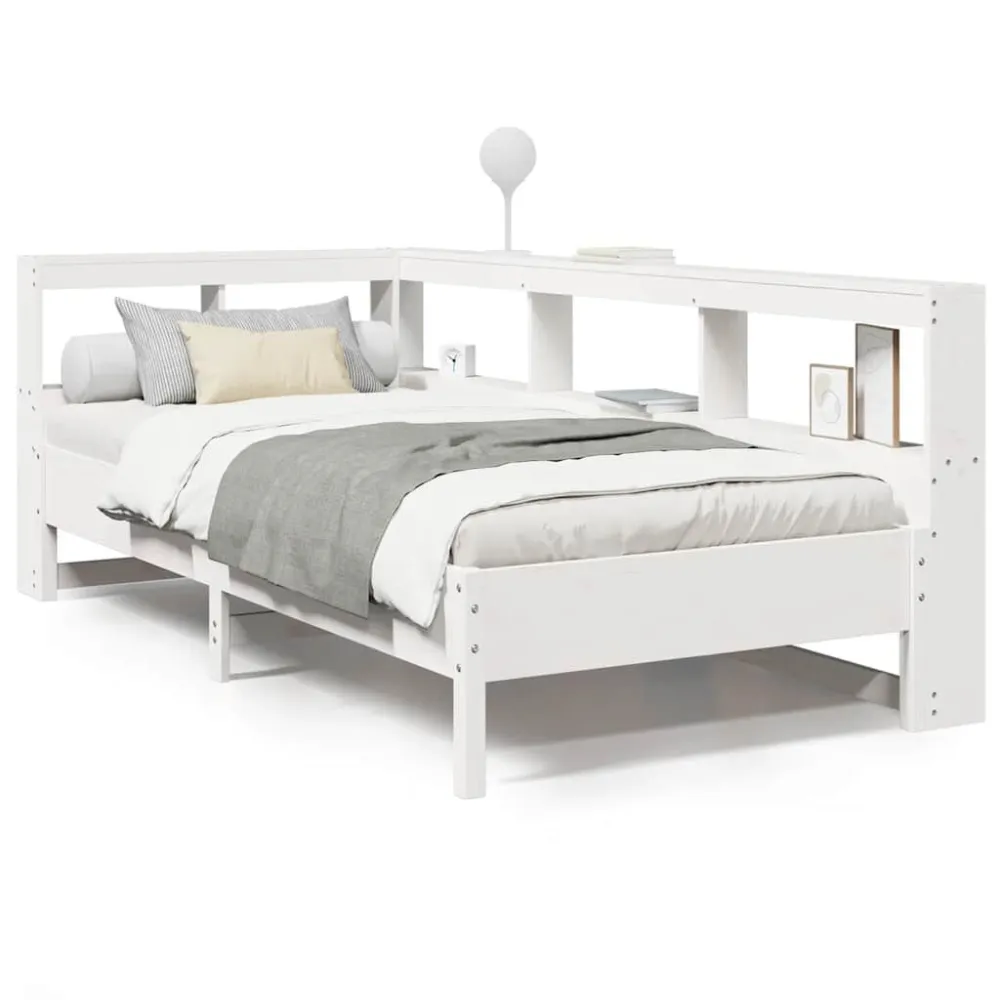 Cama com estante sem colchão 75x190 cm pinho maciço branco para Camping e Trilhas