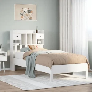 Cama com estante sem colchão 75x190 cm pinho maciço branco para Uso Doméstico e Camping