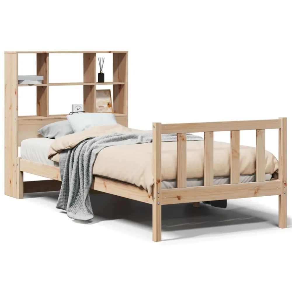 Cama com estante sem colchão 75x190 cm pinho maciço | Inflação Rápida |