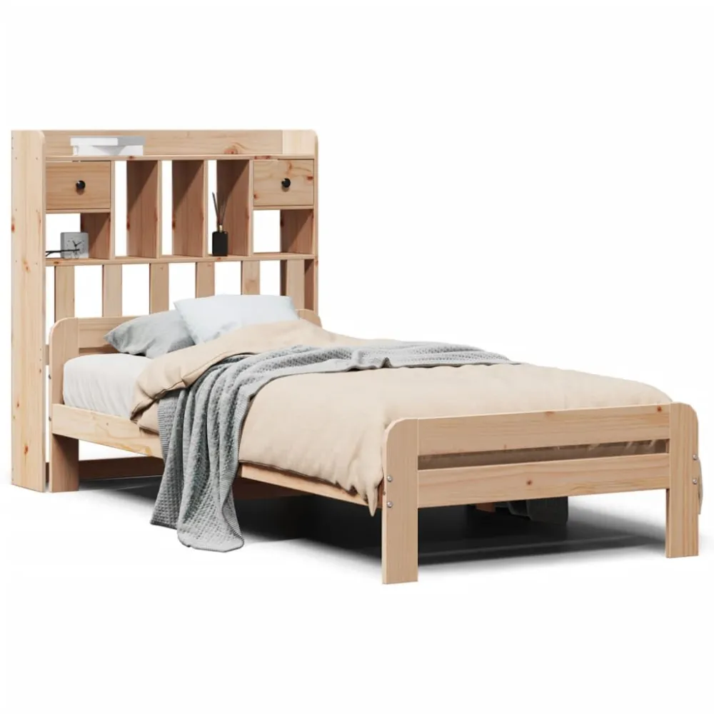 Cama com estante sem colchão 75x190 cm pinho maciço para Adultos até 120kg