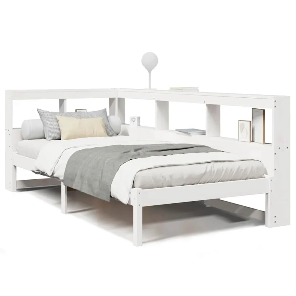 Cama com estante sem colchão 75x190 cm pinho maciço branco para Adultos até 120kg