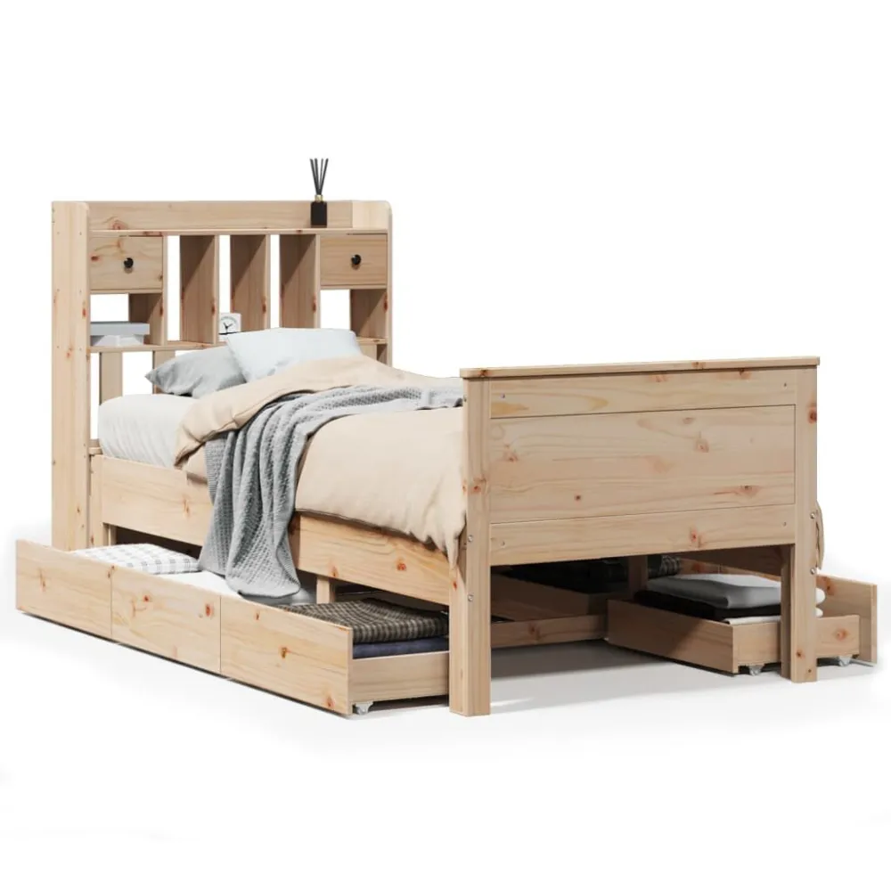 Cama com estante sem colchão 75x190 cm pinho maciço com Bomba Elétrica Inclusa