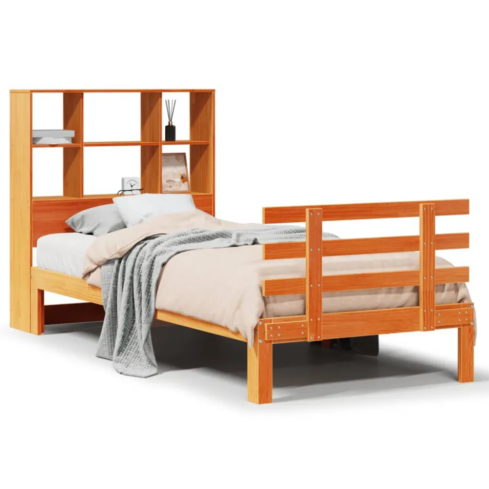Cama com estante sem colchão 75x190cm pinho maciço castanho-mel Altura 20 cm