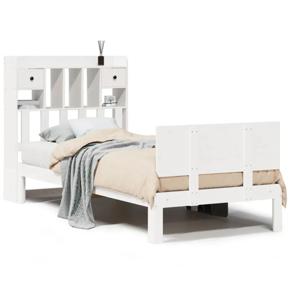 Cama com estante sem colchão 90x200 cm pinho maciço branco para Camping e Trilhas
