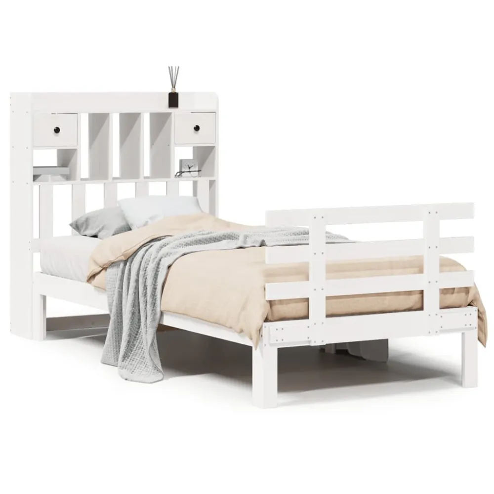 Cama com estante sem colchão 90x200 cm pinho maciço branco Altura 20 cm