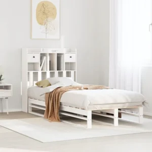 Cama com estante sem colchão 90x200 cm pinho maciço branco (Com Capa Removível)
