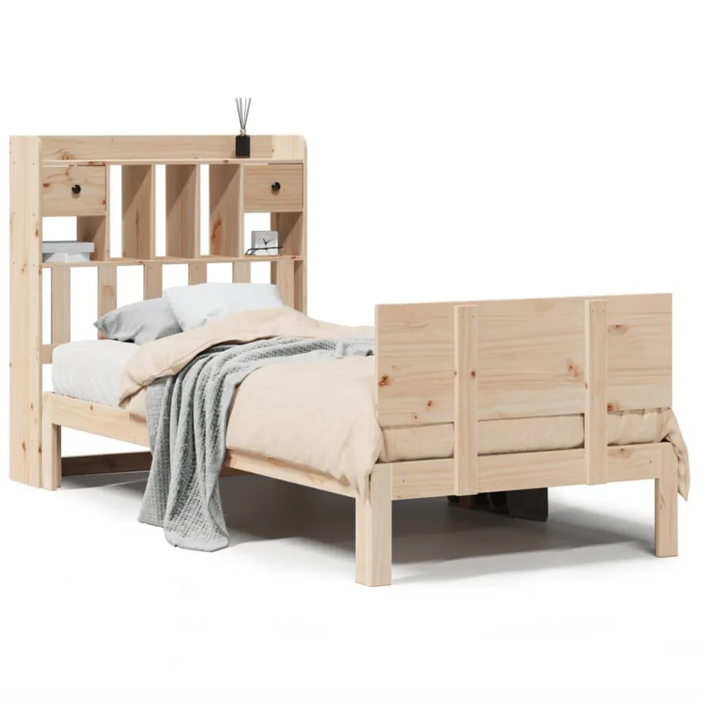 Cama com estante sem colchão 90x200 cm pinho maciço em Tecido Resistente