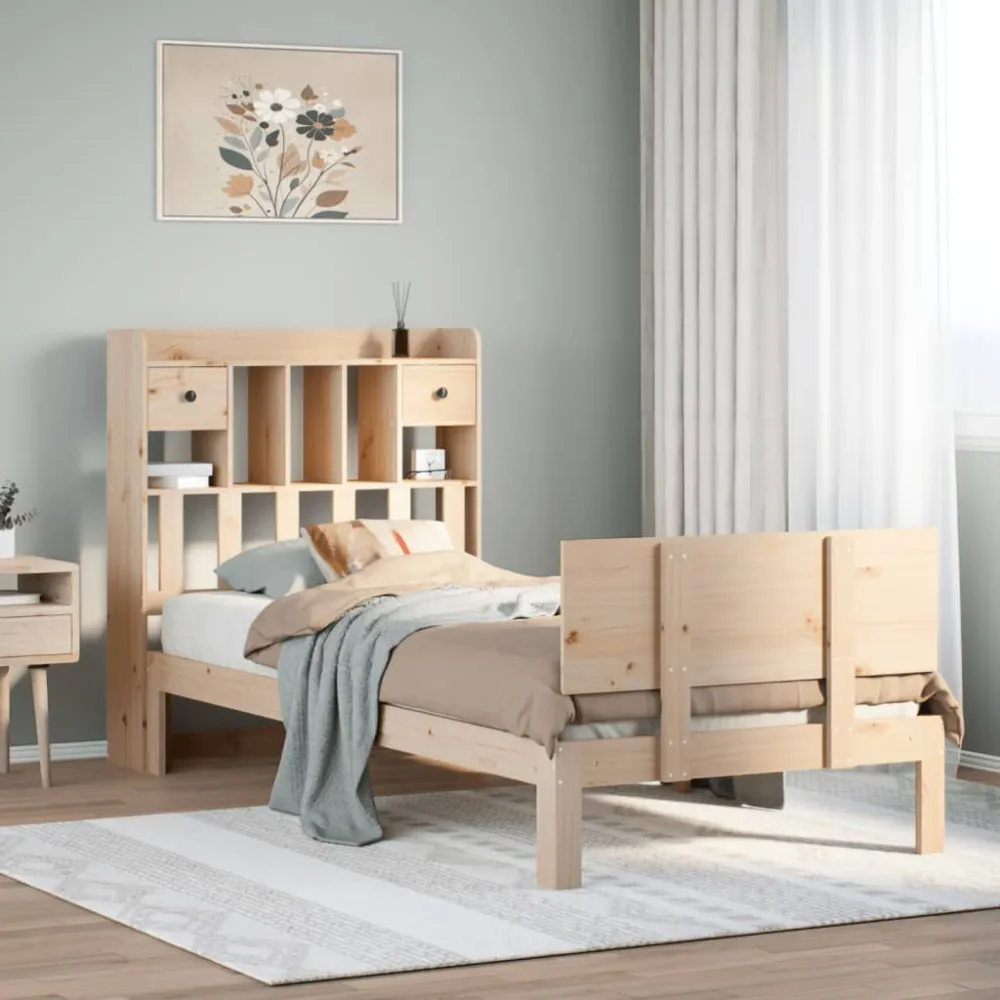 Cama com estante sem colchão 90x200 cm pinho maciço em Tecido Resistente