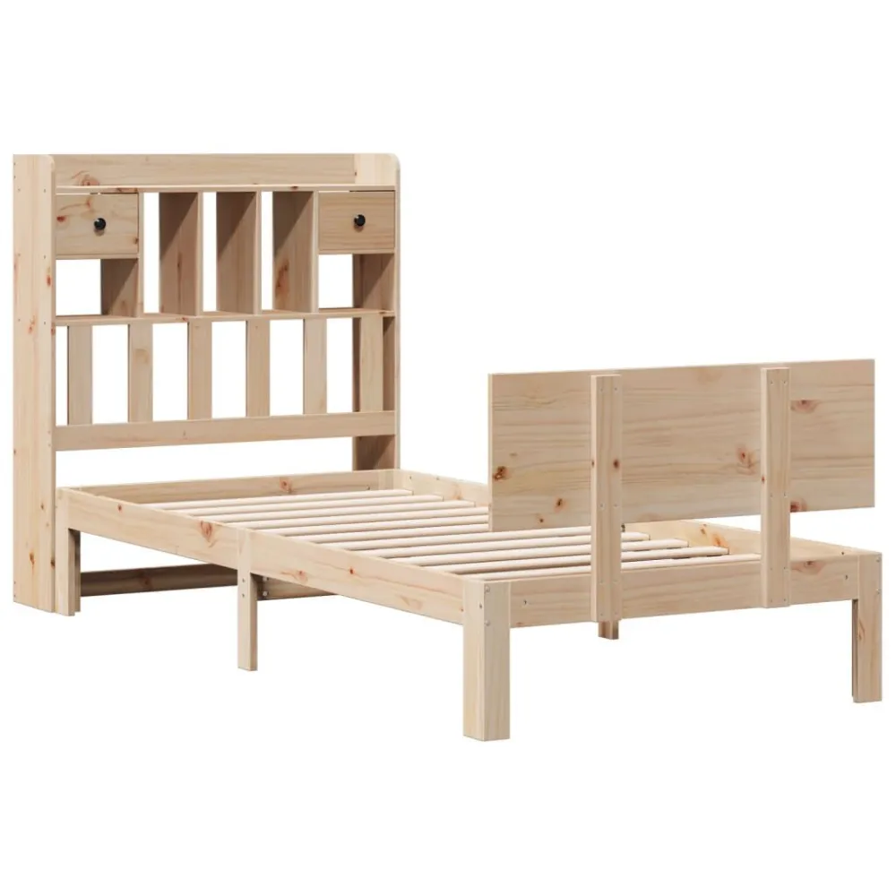 Cama com estante sem colchão 90x200 cm pinho maciço em Tecido Resistente