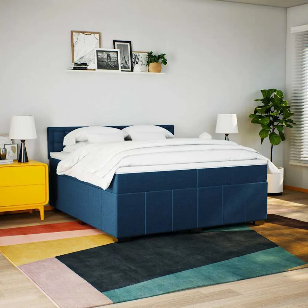 Cama com molasemcolchão 200x200 cm tecido azul (Com Capa Removível)