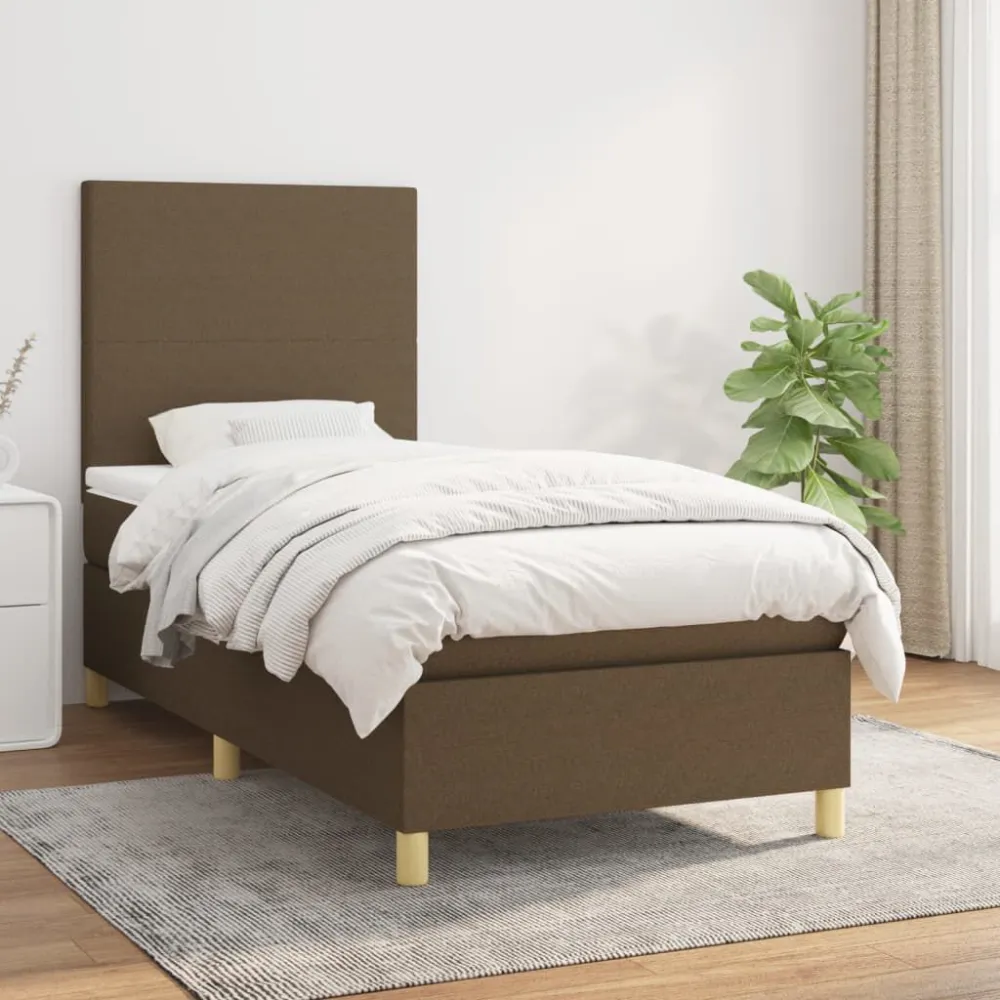 Cama com molasemcolchão 90x200 cm tecido castanho-escuro com Bomba Elétrica Inclusa
