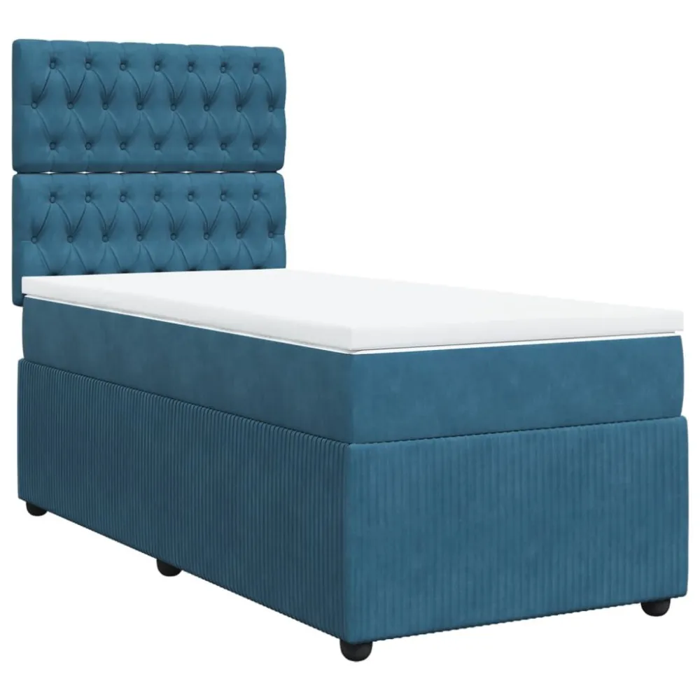 Cama com molasemcolchão 90x200 cm veludo azul-escuro para Adultos até 120kg