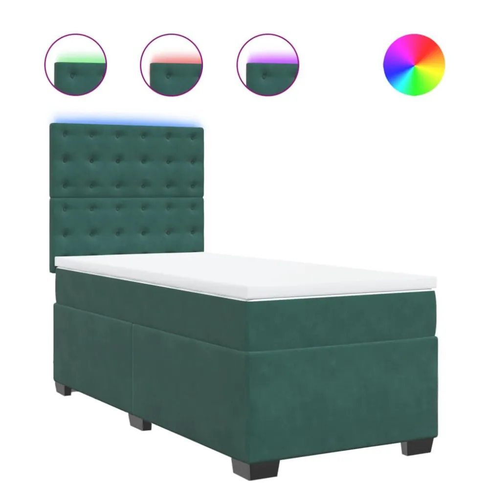 Cama com molasemcolchão 90x200 cm veludo verde-escuro em Tecido Resistente