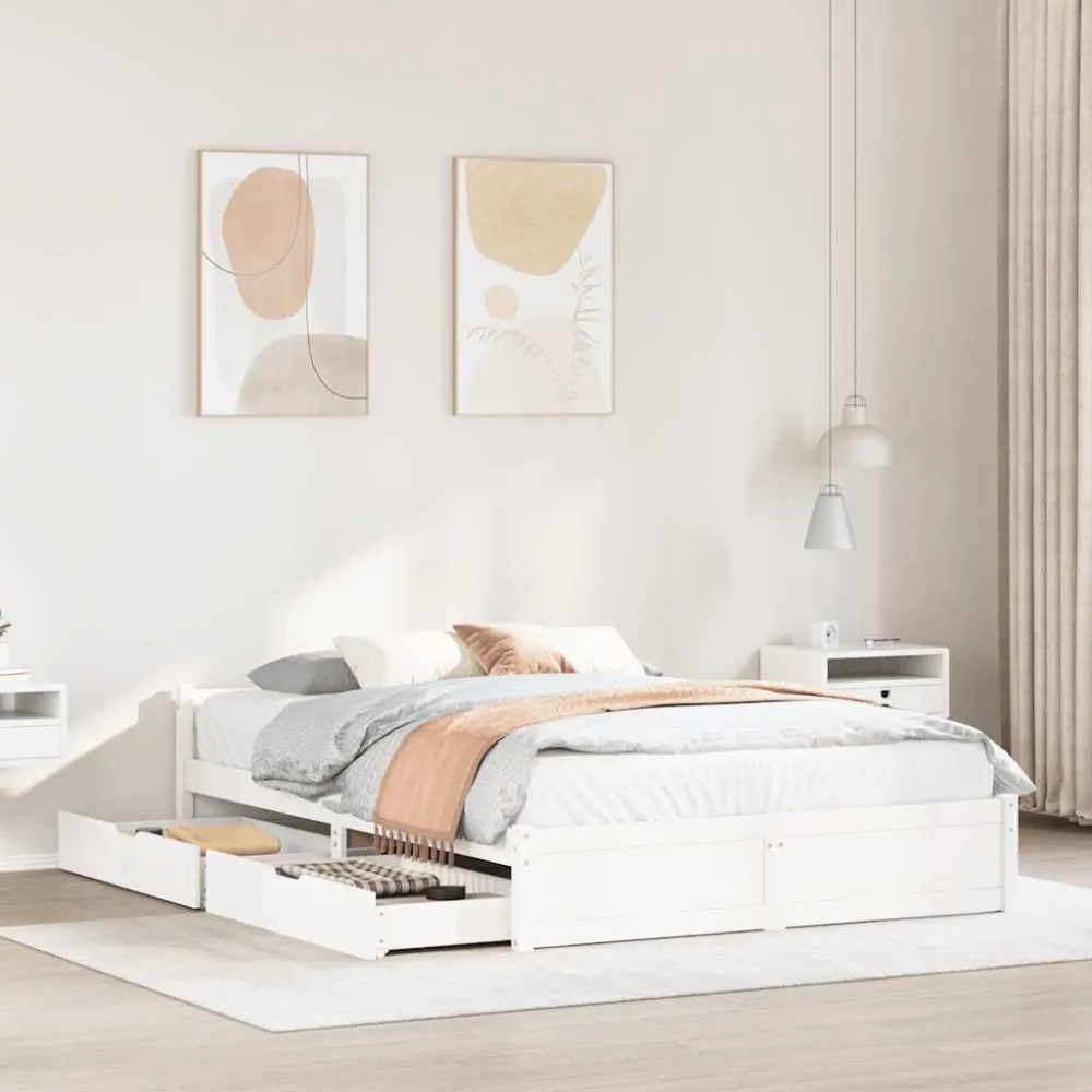 Cama sem colchão 135x190 cm madeira de pinho maciç branco para Visitas Inesperadas