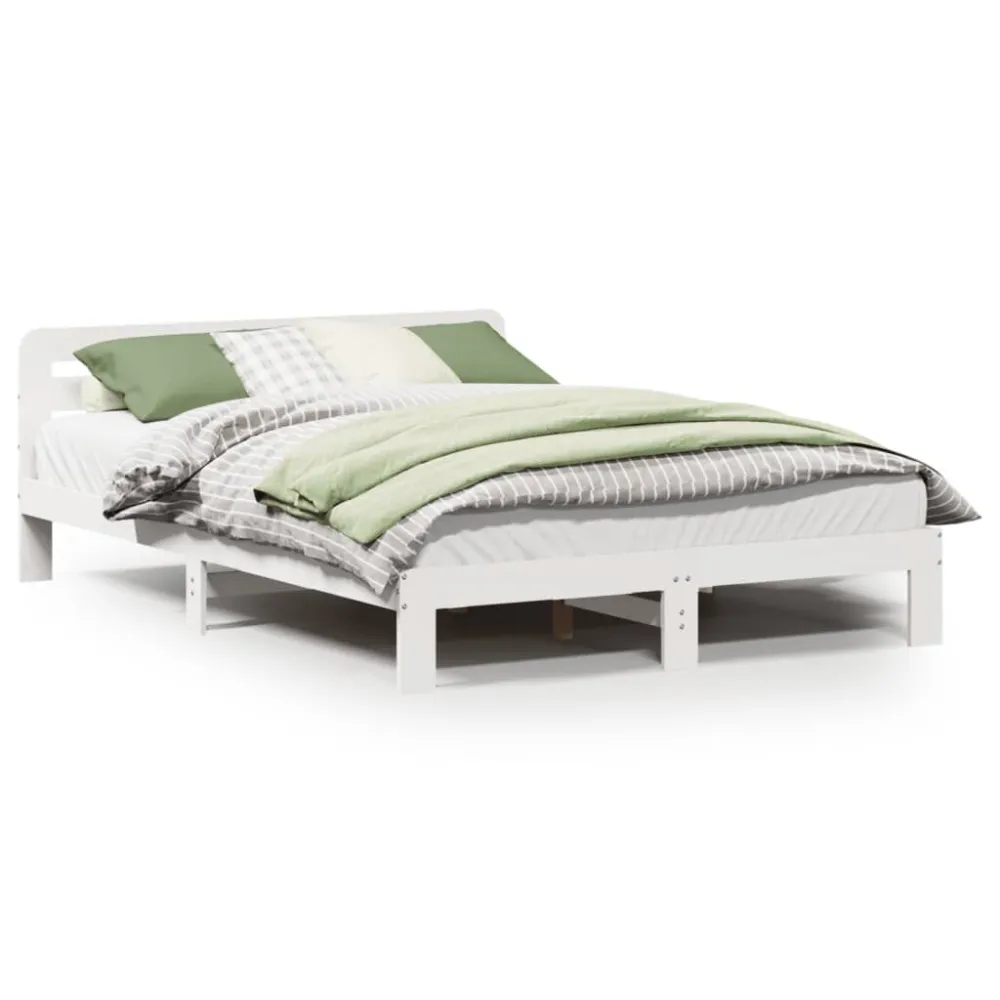 Cama sem colchão 135x190 cm madeira de pinho maciç branco | Inflação Rápida |