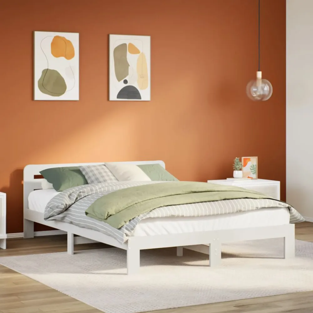Cama sem colchão 135x190 cm madeira de pinho maciç branco | Inflação Rápida |