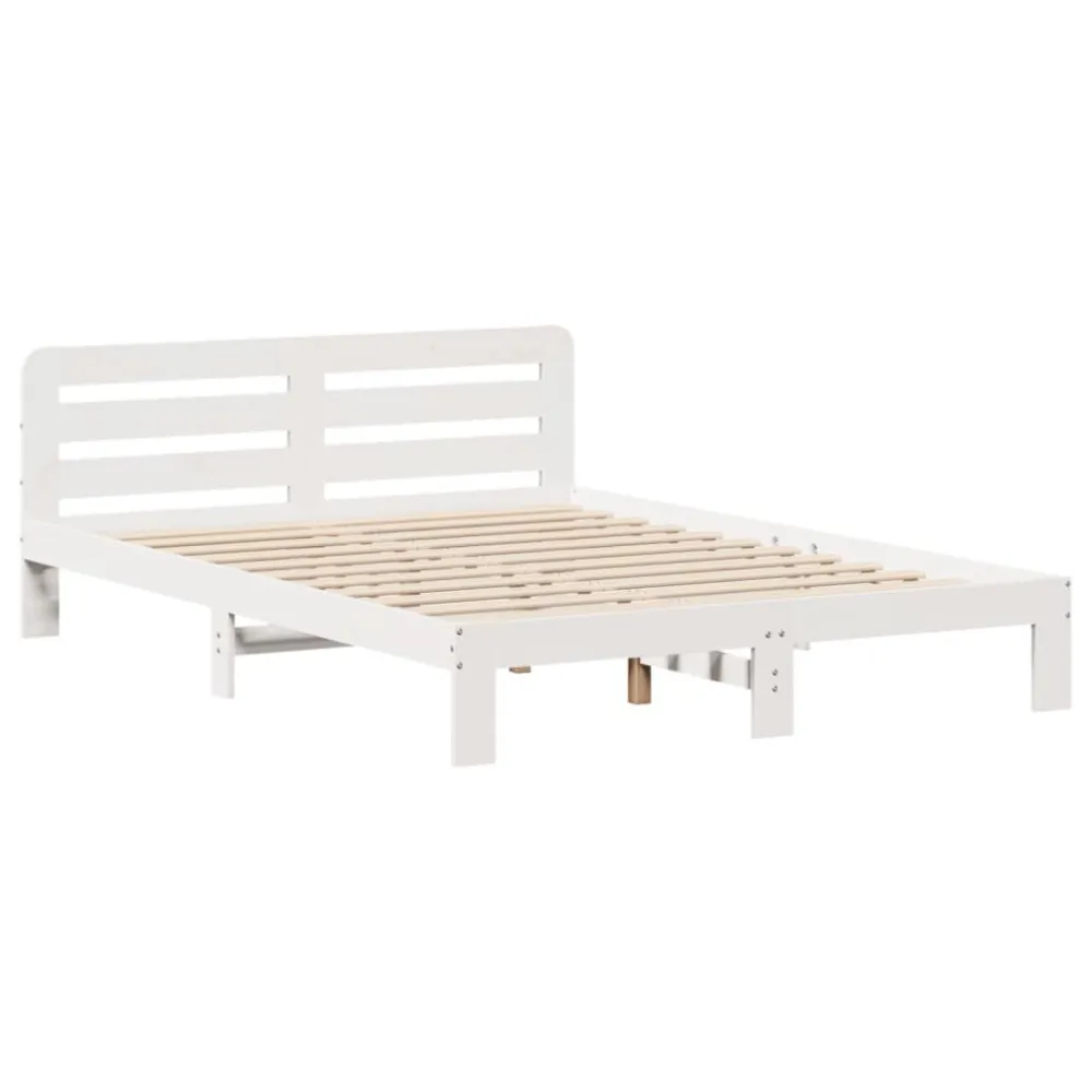 Cama sem colchão 135x190 cm madeira de pinho maciç branco | Inflação Rápida |