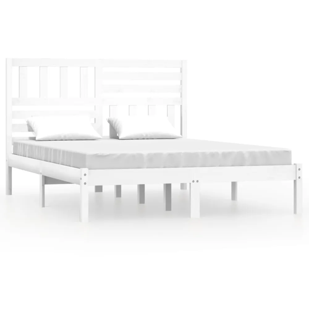 Cama sem colchão 135x190 cm madeira de pinho maciç branco com Camada de Flocado